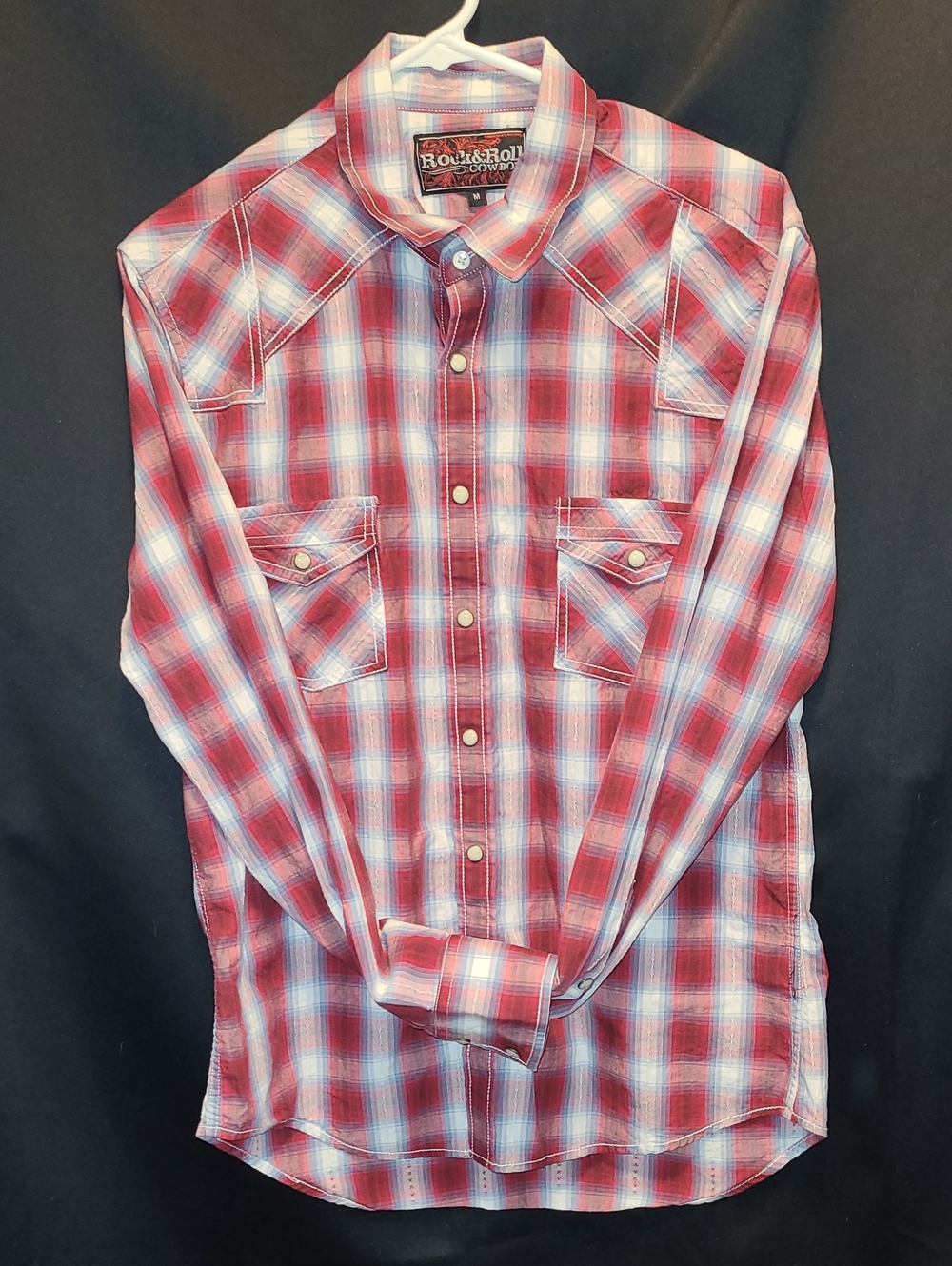 Rock & Roll Cowboy Men's Red Plaid Western Shirt Size Med